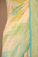 Pastel Green Rangkat Banarasi Georgette Khaddi Silk Saree with Gold Zari Work