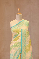Pastel Green Rangkat Banarasi Georgette Khaddi Silk Saree with Gold Zari Work