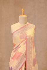 Pastel Mauve Rangkat Georgette Khaddi Silk Saree with Gold Zari Work
