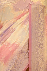 Pastel Mauve Rangkat Georgette Khaddi Silk Saree with Gold Zari Work