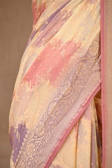 Pastel Mauve Rangkat Georgette Khaddi Silk Saree with Gold Zari Work