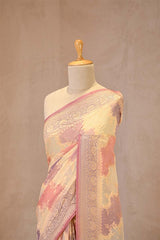 Pastel Mauve Rangkat Georgette Khaddi Silk Saree with Gold Zari Work