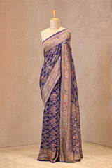 Ink Blue Georgette Bandhani Saree with Paithani Border and Gharchola Pallu