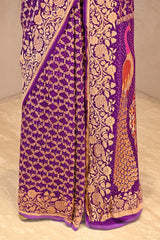 Purple Bandhej Georgette Khaddi Silk Saree with Zari Weave