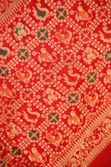 Scarlet Red Bandhej Silk Saree with Shikargah Motifs & Gharchola Pallu