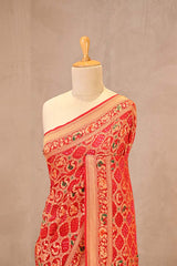 Scarlet Red Bandhej Silk Saree with Shikargah Motifs & Gharchola Pallu