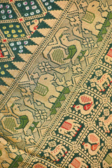 Green Bandhej Silk Saree with Mayur Border & Peacock Pallu