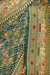 Green Bandhej Silk Saree with Mayur Border & Peacock Pallu