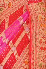 Rani Pink & Scarlet Bandhani Silk Saree with Gharchola & Peacock Pallu