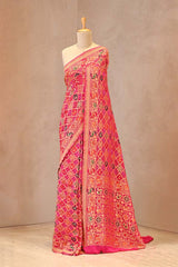 Vibrant Pink Georgette Silk Saree with Mayur Motifs & Gharchola Pallu