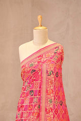 Vibrant Pink Georgette Silk Saree with Mayur Motifs & Gharchola Pallu