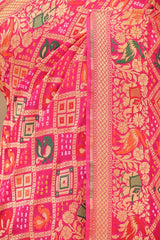 Vibrant Pink Georgette Silk Saree with Mayur Motifs & Gharchola Pallu