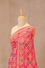 Vibrant Pink Georgette Silk Saree with Mayur Motifs & Gharchola Pallu
