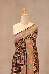 Brown Bandhej Silk Saree with Meenakari Zari Checks & Floral Pallu