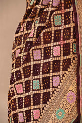 Brown Bandhej Silk Saree with Meenakari Zari Checks & Floral Pallu
