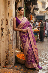 Purple Georgette Khaddi Saree with Bandhej Print and Jaal