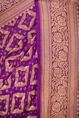 Purple Georgette Khaddi Saree with Bandhej Print and Jaal