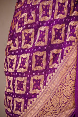 Purple Georgette Khaddi Saree with Bandhej Print and Jaal