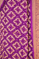 Purple Georgette Khaddi Saree with Bandhej Print and Jaal