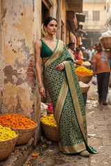 Green Georgette Khaddi Saree with Bandhani and Jaal