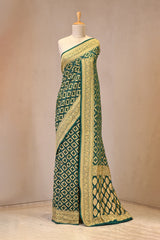 Green Georgette Khaddi Saree with Bandhani and Jaal