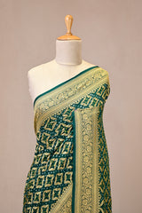 Green Georgette Khaddi Saree with Bandhani and Jaal