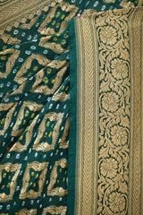 Green Georgette Khaddi Saree with Bandhani and Jaal
