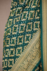 Green Georgette Khaddi Saree with Bandhani and Jaal