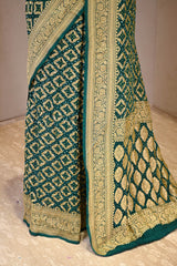 Green Georgette Khaddi Saree with Bandhani and Jaal