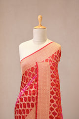Red Georgette Khaddi Saree with Shaded Bandhani Zari Weaving