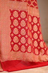 Red Georgette Khaddi Saree with Shaded Bandhani Zari Weaving