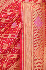 Red Georgette Khaddi Saree with Bandhani Meenakari Detailing
