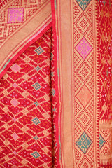 Red Georgette Khaddi Saree with Bandhani Meenakari Detailing