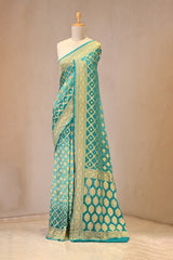 Sky Blue Georgette Khaddi Saree with Shaded Bandhani Zari