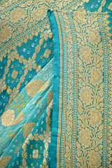 Sky Blue Georgette Khaddi Saree with Shaded Bandhani Zari