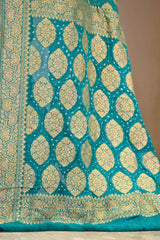 Sky Blue Georgette Khaddi Saree with Shaded Bandhani Zari