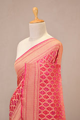 Peach Georgette Khaddi Saree with Shaded Bandhani Zari
