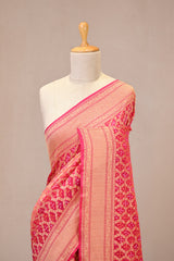 Peach Georgette Khaddi Saree with Shaded Bandhani Zari