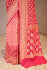 Peach Georgette Khaddi Saree with Shaded Bandhani Zari