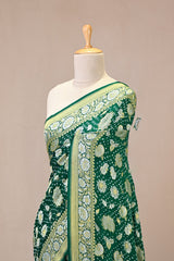 Bottle Green Georgette Khaddi Saree with Bandhani & Zari Butas