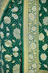 Bottle Green Georgette Khaddi Saree with Bandhani & Zari Butas