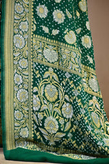 Bottle Green Georgette Khaddi Saree with Bandhani & Zari Butas