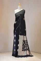Black Georgette Khaddi Saree with Gold Zari Polka Dots