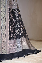 Black Georgette Khaddi Saree with Gold Zari Polka Dots