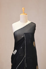 Black Georgette Khaddi Saree with Gold Zari Polka Dots