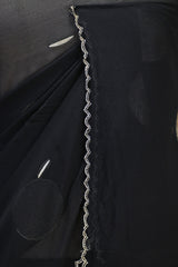 Black Georgette Khaddi Saree with Gold Zari Polka Dots
