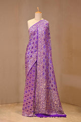 Violet Chiffon Khaddi Saree with Bandhej and Zari Motifs