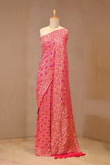 Pink Georgette Khaddi Saree with Bandhej and Zari Motifs