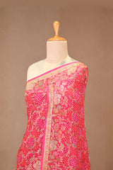 Rani Pink Georgette Khaddi Saree with Bandhani and Zari
