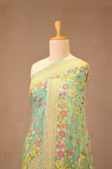 Sea Green Georgette Khaddi Saree with Zari Lattice